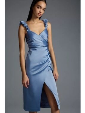 anthropologie blue motif dress Anthropologie Tiered Abstract Maxi Dress; Blue Motif; Large